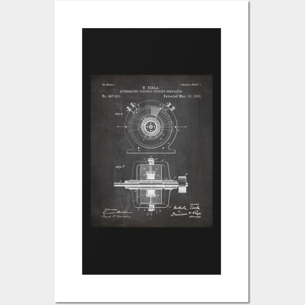 Tesla Generator Patent - Electrician Maker Workshop Art - Black Chalkboard Wall Art by patentpress